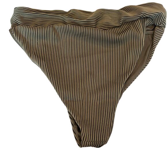 Tularosa Brown High Waist Bikini Bottom LARGE Ribbed Cheeky Lexi Revolve $88 - Picture 5 of 7